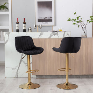 English Elm Chrome Velvet Swivel Bar Stool Set of 2 — Height Adjustable, Chrome Base & Footrest, Plush Black Seats, Modern Luxe Design W124956165