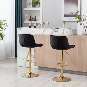 English Elm Chrome Velvet Swivel Bar Stool Set of 2 — Height Adjustable, Chrome Base & Footrest, Plush Black Seats, Modern Luxe Design W124956165