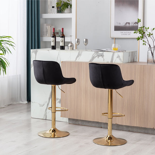 English Elm Chrome Velvet Swivel Bar Stool Set of 2 — Height Adjustable, Chrome Base & Footrest, Plush Black Seats, Modern Luxe Design W124956165