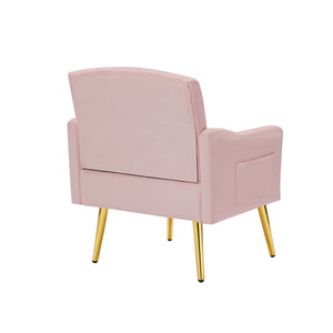 English Elm PINK Velvet Armchair with Gold Metal Legs — Plush Foam Seat, Solid Wood Frame, Chic Accent Chair for Living Room W58852197