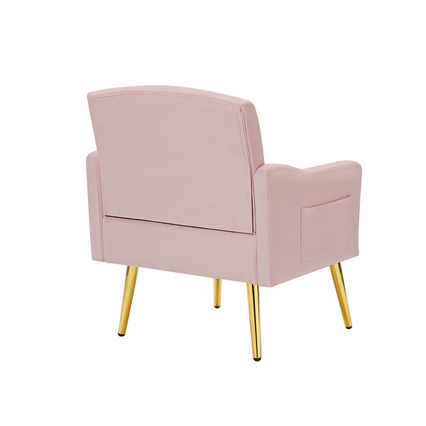 English Elm PINK Velvet Armchair with Gold Metal Legs — Plush Foam Seat, Solid Wood Frame, Chic Accent Chair for Living Room W58852197