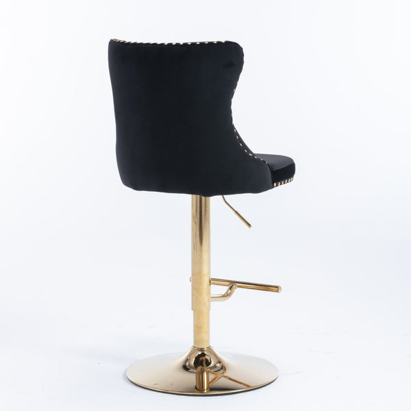 English Elm A&a Velvet Swivel Barstools Tufted Upholstered Seat Gold Base Adjustable Kitchen Pub Set Black W114349917