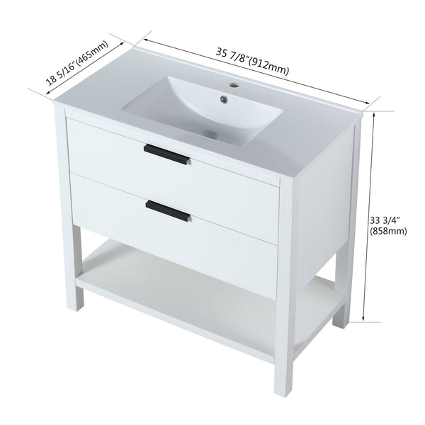 English Elm 36 Inch Freestanding Plywood Bathroom Vanity with Resin Sink, Soft-Close Drawers & Metal Handle Durable Support White W99951421