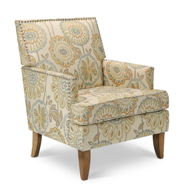 English Elm Accent Chair with Bubble Nail Trim Birch Legs and High Back for Living Room W68041067