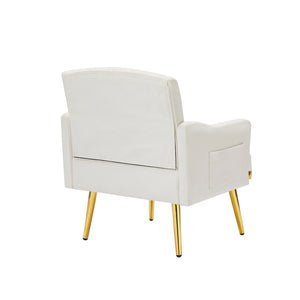English Elm cream Velvet Armchair with Gold Metal Legs — Plush Foam Seating, Solid Wood Frame, Modern Accent Chair W58852198