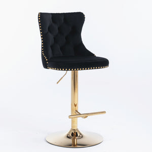 English Elm A&a Velvet Swivel Barstools Tufted Upholstered Seat Gold Base Adjustable Kitchen Pub Set Black W114349917