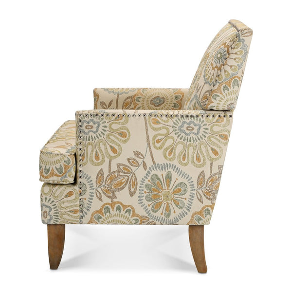 English Elm Accent Chair with Bubble Nail Trim Birch Legs and High Back for Living Room W68041067