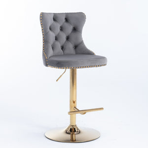 English Elm A&a Velvet Swivel Barstools Tufted Upholstered Seat Gold Base Adjustable Kitchen Pub Set Gray W114349920