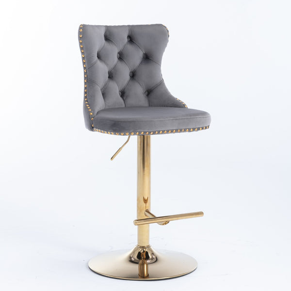 English Elm A&a Velvet Swivel Barstools Tufted Upholstered Seat Gold Base Adjustable Kitchen Pub Set Gray W114349920