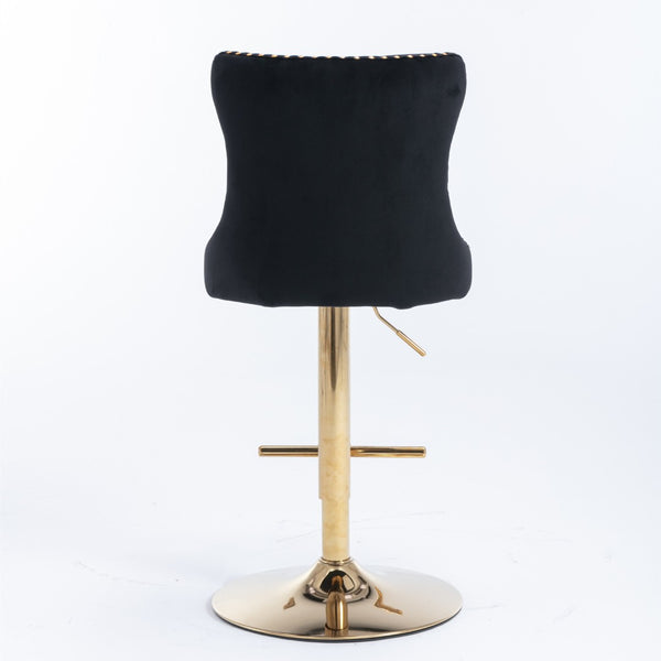 English Elm A&a Velvet Swivel Barstools Tufted Upholstered Seat Gold Base Adjustable Kitchen Pub Set Black W114349917