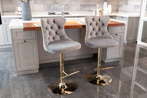 English Elm A&a Velvet Swivel Barstools Tufted Upholstered Seat Gold Base Adjustable Kitchen Pub Set Gray W114349920