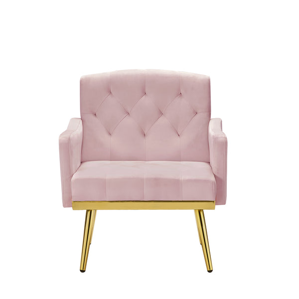 English Elm PINK Velvet Armchair with Gold Metal Legs — Plush Foam Seat, Solid Wood Frame, Chic Accent Chair for Living Room W58852197
