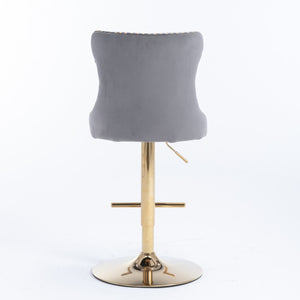 English Elm A&a Velvet Swivel Barstools Tufted Upholstered Seat Gold Base Adjustable Kitchen Pub Set Gray W114349920