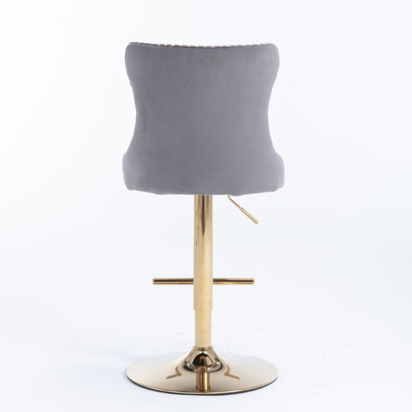 English Elm A&a Velvet Swivel Barstools Tufted Upholstered Seat Gold Base Adjustable Kitchen Pub Set Gray W114349920