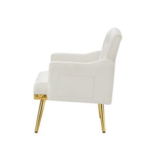 English Elm cream Velvet Armchair with Gold Metal Legs — Plush Foam Seating, Solid Wood Frame, Modern Accent Chair W58852198