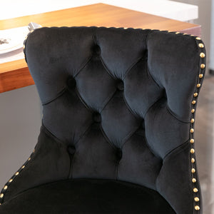 English Elm A&a Velvet Swivel Barstools Tufted Upholstered Seat Gold Base Adjustable Kitchen Pub Set Black W114349917