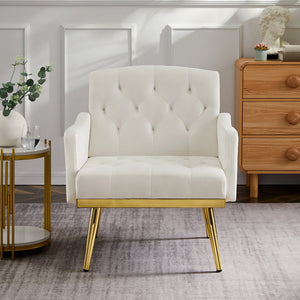 English Elm cream Velvet Armchair with Gold Metal Legs — Plush Foam Seating, Solid Wood Frame, Modern Accent Chair W58852198