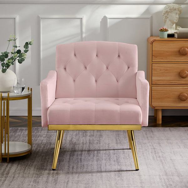 English Elm PINK Velvet Armchair with Gold Metal Legs — Plush Foam Seat, Solid Wood Frame, Chic Accent Chair for Living Room W58852197