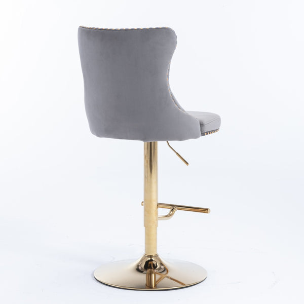 English Elm A&a Velvet Swivel Barstools Tufted Upholstered Seat Gold Base Adjustable Kitchen Pub Set Gray W114349920