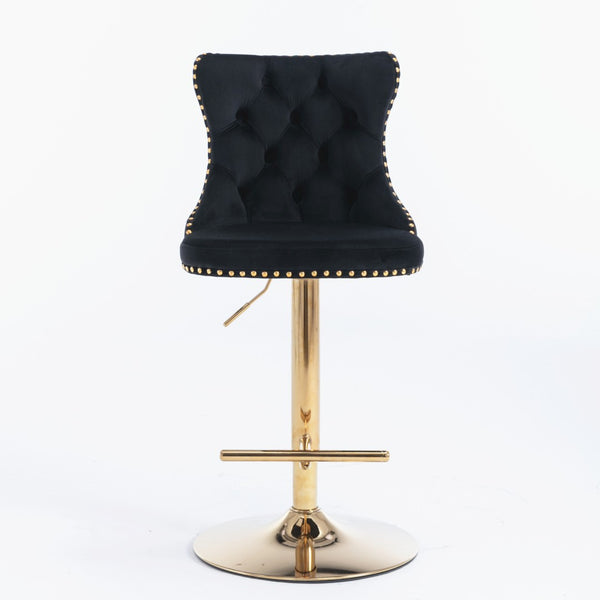 English Elm A&a Velvet Swivel Barstools Tufted Upholstered Seat Gold Base Adjustable Kitchen Pub Set Black W114349917