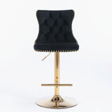 2-Pack Black Velvet Swivel Barstools, Golden Base, Tufted - 18