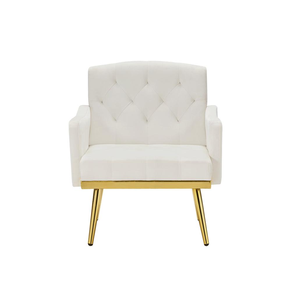 English Elm cream Velvet Armchair with Gold Metal Legs — Plush Foam Seating, Solid Wood Frame, Modern Accent Chair W58852198
