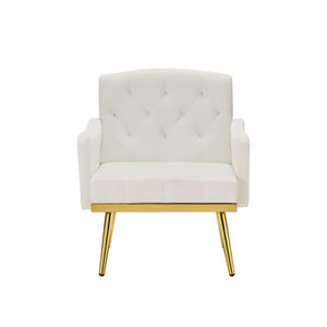 English Elm cream Velvet Armchair with Gold Metal Legs — Plush Foam Seating, Solid Wood Frame, Modern Accent Chair W58852198