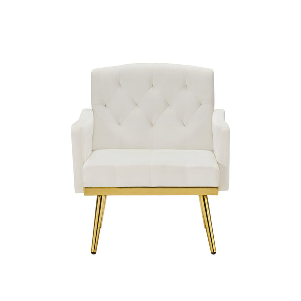 English Elm cream Velvet Armchair with Gold Metal Legs — Plush Foam Seating, Solid Wood Frame, Modern Accent Chair W58852198