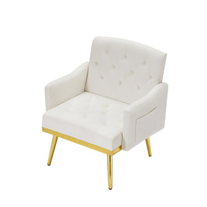 English Elm cream Velvet Armchair with Gold Metal Legs — Plush Foam Seating, Solid Wood Frame, Modern Accent Chair W58852198