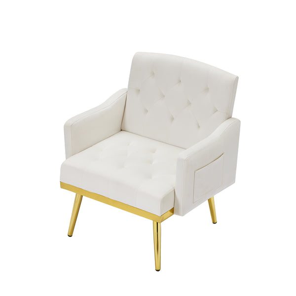 English Elm cream Velvet Armchair with Gold Metal Legs — Plush Foam Seating, Solid Wood Frame, Modern Accent Chair W58852198