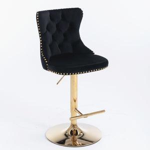 English Elm A&a Velvet Swivel Barstools Tufted Upholstered Seat Gold Base Adjustable Kitchen Pub Set Black W114349917