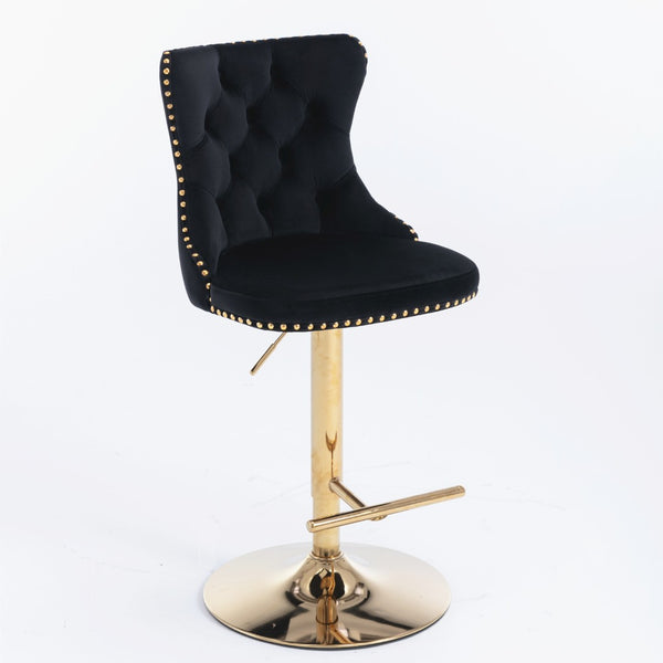 English Elm A&a Velvet Swivel Barstools Tufted Upholstered Seat Gold Base Adjustable Kitchen Pub Set Black W114349917