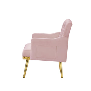 English Elm PINK Velvet Armchair with Gold Metal Legs — Plush Foam Seat, Solid Wood Frame, Chic Accent Chair for Living Room W58852197