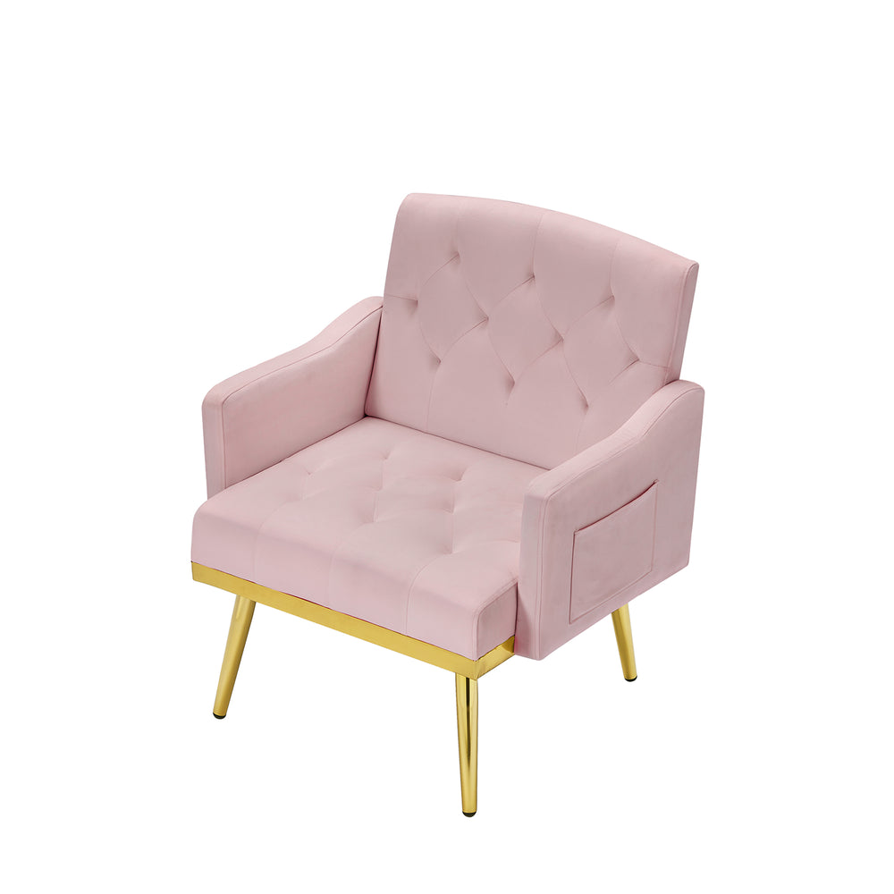 English Elm PINK Velvet Armchair with Gold Metal Legs — Plush Foam Seat, Solid Wood Frame, Chic Accent Chair for Living Room W58852197