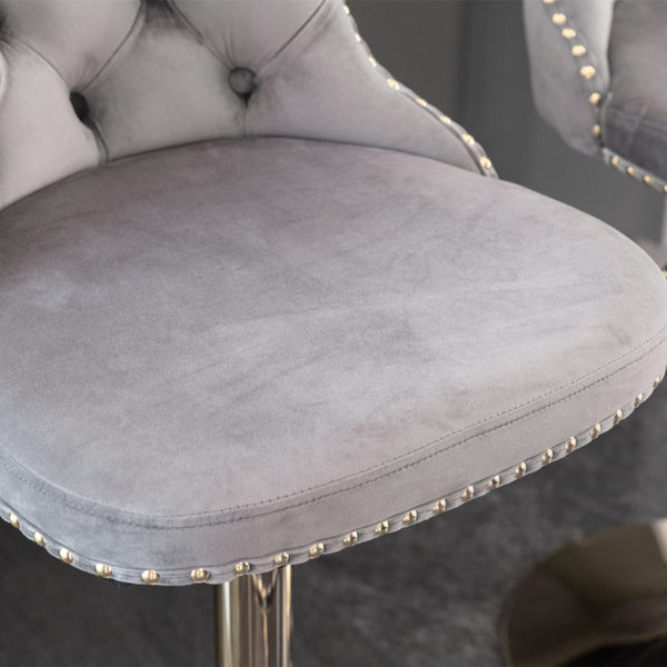 English Elm A&a Velvet Swivel Barstools Tufted Upholstered Seat Gold Base Adjustable Kitchen Pub Set Gray W114349920