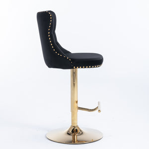 English Elm A&a Velvet Swivel Barstools Tufted Upholstered Seat Gold Base Adjustable Kitchen Pub Set Black W114349917