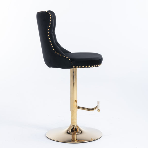 English Elm A&a Velvet Swivel Barstools Tufted Upholstered Seat Gold Base Adjustable Kitchen Pub Set Black W114349917