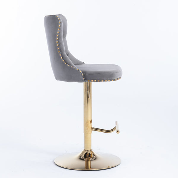 English Elm A&a Velvet Swivel Barstools Tufted Upholstered Seat Gold Base Adjustable Kitchen Pub Set Gray W114349920