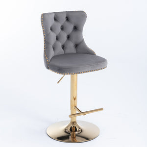 English Elm A&a Velvet Swivel Barstools Tufted Upholstered Seat Gold Base Adjustable Kitchen Pub Set Gray W114349920