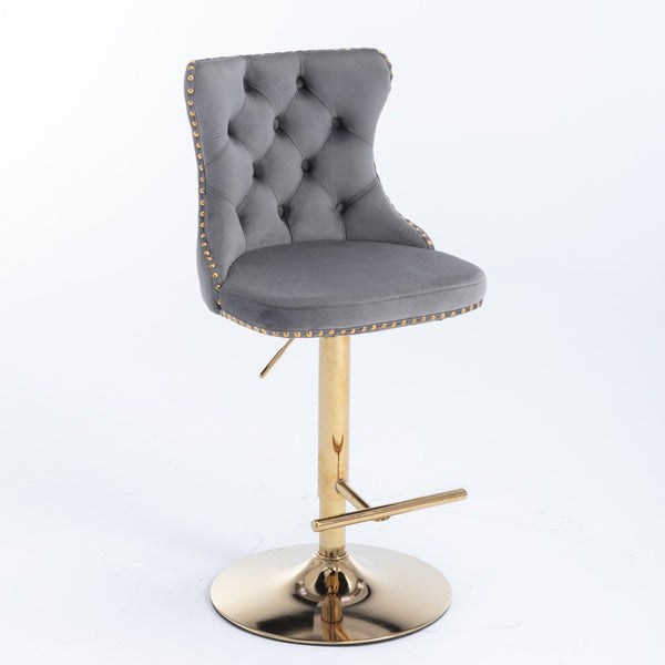 English Elm A&a Velvet Swivel Barstools Tufted Upholstered Seat Gold Base Adjustable Kitchen Pub Set Gray W114349920