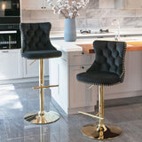 English Elm ,Golden Swivel Velvet Barstools Adjusatble Seat Height From 25-33 Inch, Modern Upholstered Bar Stools With Backs Comfortable Tufted For Home Pub and Kitchen Island（Black,Set Of 2）