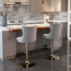 English Elm A&a Velvet Swivel Barstools Tufted Upholstered Seat Gold Base Adjustable Kitchen Pub Set Gray W114349920