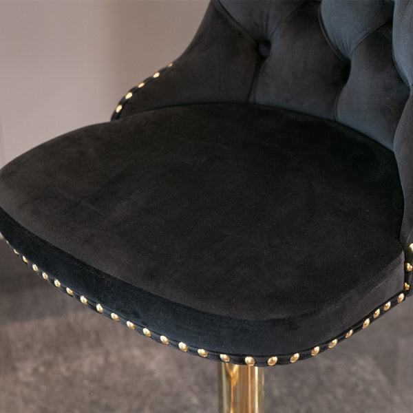 English Elm A&a Velvet Swivel Barstools Tufted Upholstered Seat Gold Base Adjustable Kitchen Pub Set Black W114349917