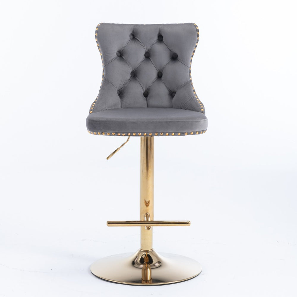 English Elm A&a Velvet Swivel Barstools Tufted Upholstered Seat Gold Base Adjustable Kitchen Pub Set Gray W114349920