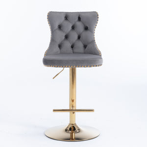English Elm A&a Velvet Swivel Barstools Tufted Upholstered Seat Gold Base Adjustable Kitchen Pub Set Gray W114349920