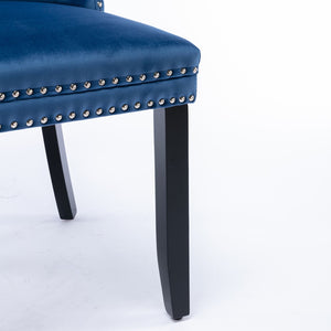 English Elm Nikki Velvet Dining Chairs Set of Two Tufted Nailhead Solid Wood Legs Formal Blue W114381121