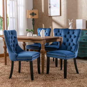 English Elm Nikki Velvet Dining Chairs Set of Two Tufted Nailhead Solid Wood Legs Formal Blue W114381121