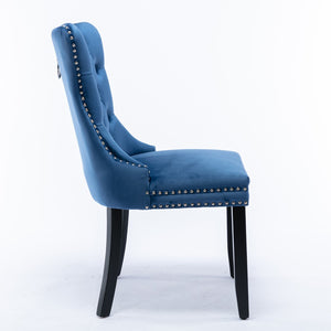 English Elm Nikki Velvet Dining Chairs Set of Two Tufted Nailhead Solid Wood Legs Formal Blue W114381121