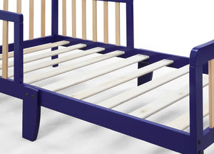 English Elm Birdie Toddler Bed Solid Wood Frame with Panel Headboard and Dual Guardrails Blue B02257203