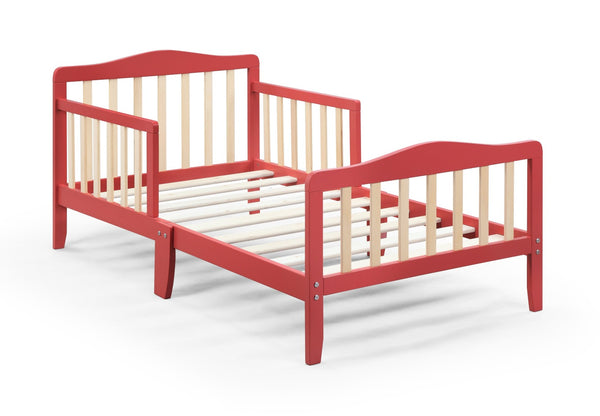 English Elm Birdie Toddler Bed Solid Wood Frame with Panel Headboard and Dual Guardrails Coral B02257204